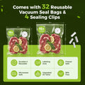 OWKAR Portable Handheld Vacuum Sealer with 32 Reusable Vacuum Seal Bags