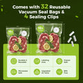 Portable Handheld Vacuum Sealer with 32 Reusable Vacuum Seal Bags